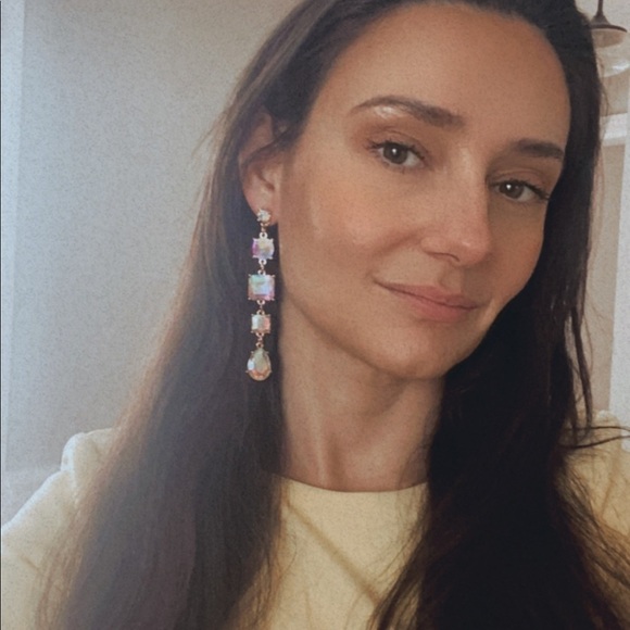 Rhinestone Statement Earrings Aurora Borealis VERY sparkly Spring Rose Gold Tone - Picture 3 of 16